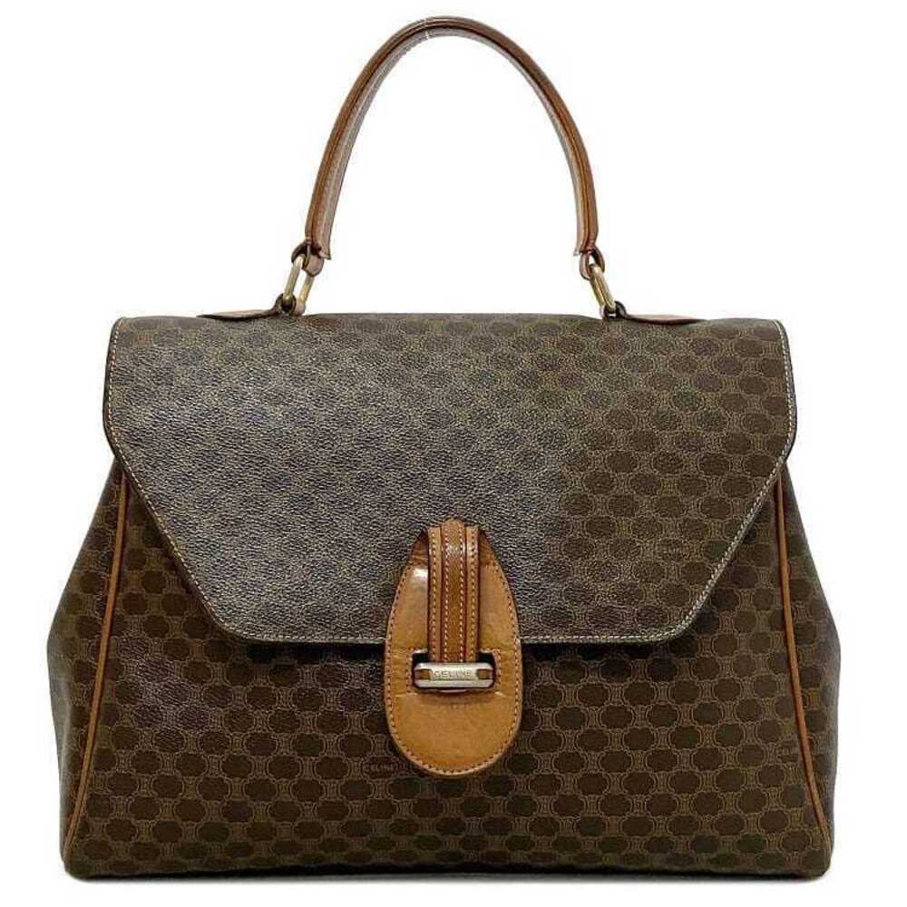 Celine Handbag Brown Beige Macadam Top Handle Flap All over Business